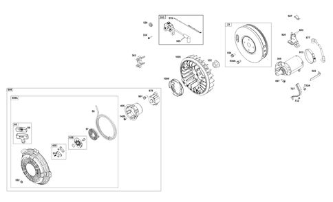 Flywheel, Ignition, And Starter Group Diagram and Parts List for 356447-0670-G1 200000 - 399999 Briggs and Stratton Engine